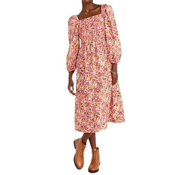 J. Crew Smocked Puff-Sleeve Dress in Pink Faded Floral Size Small NWT - Picture 1 of 11